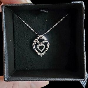 Brand new Necklace diamond 14k white gold silver heart pendant